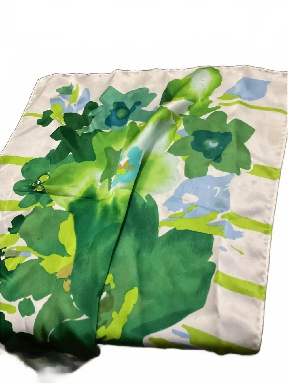 Anne Klein 100% Silk Floral Scarf with Green and Blue Pattern